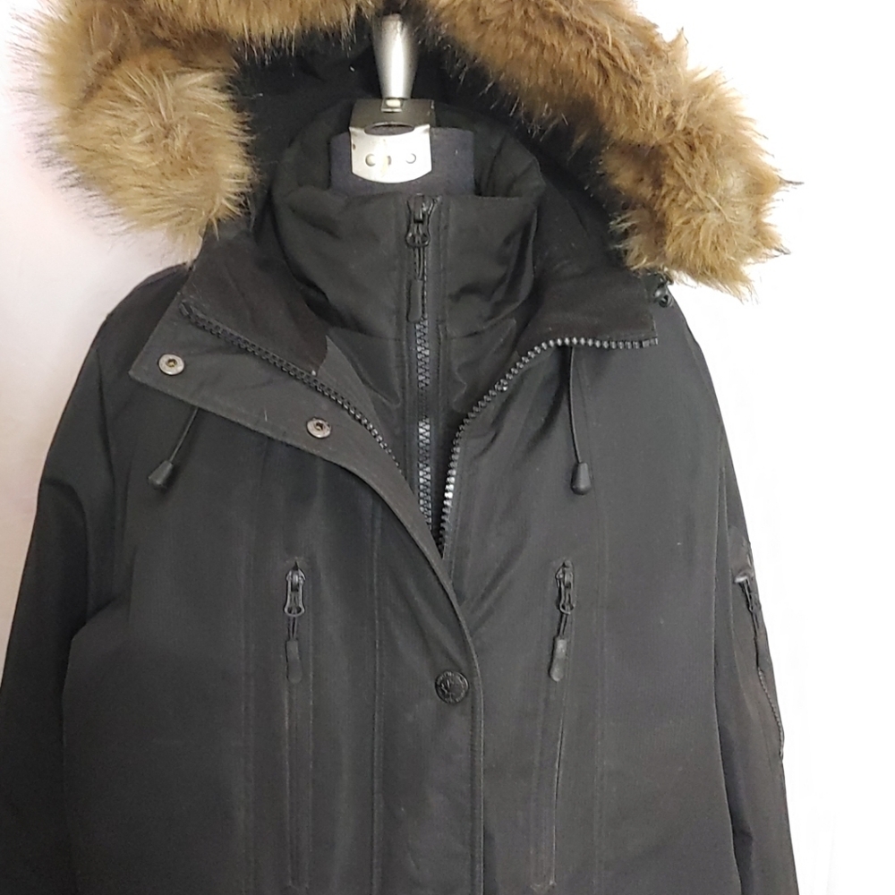 Men's PINZEL Technical Long Puffer Coat Parka Warm Winter Coat Faux Fur Hood‎ XL